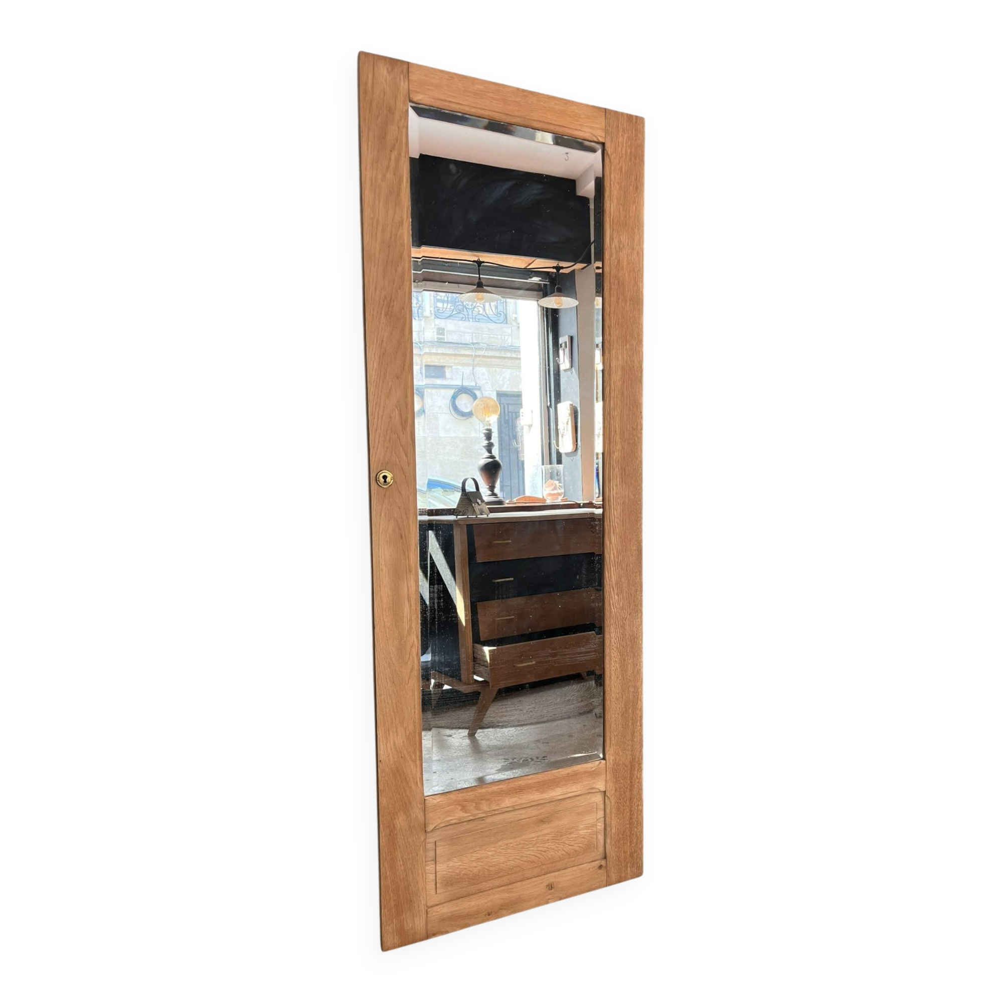 Vintage Art Deco bevelled wardrobe door, solid oak, Azalée.