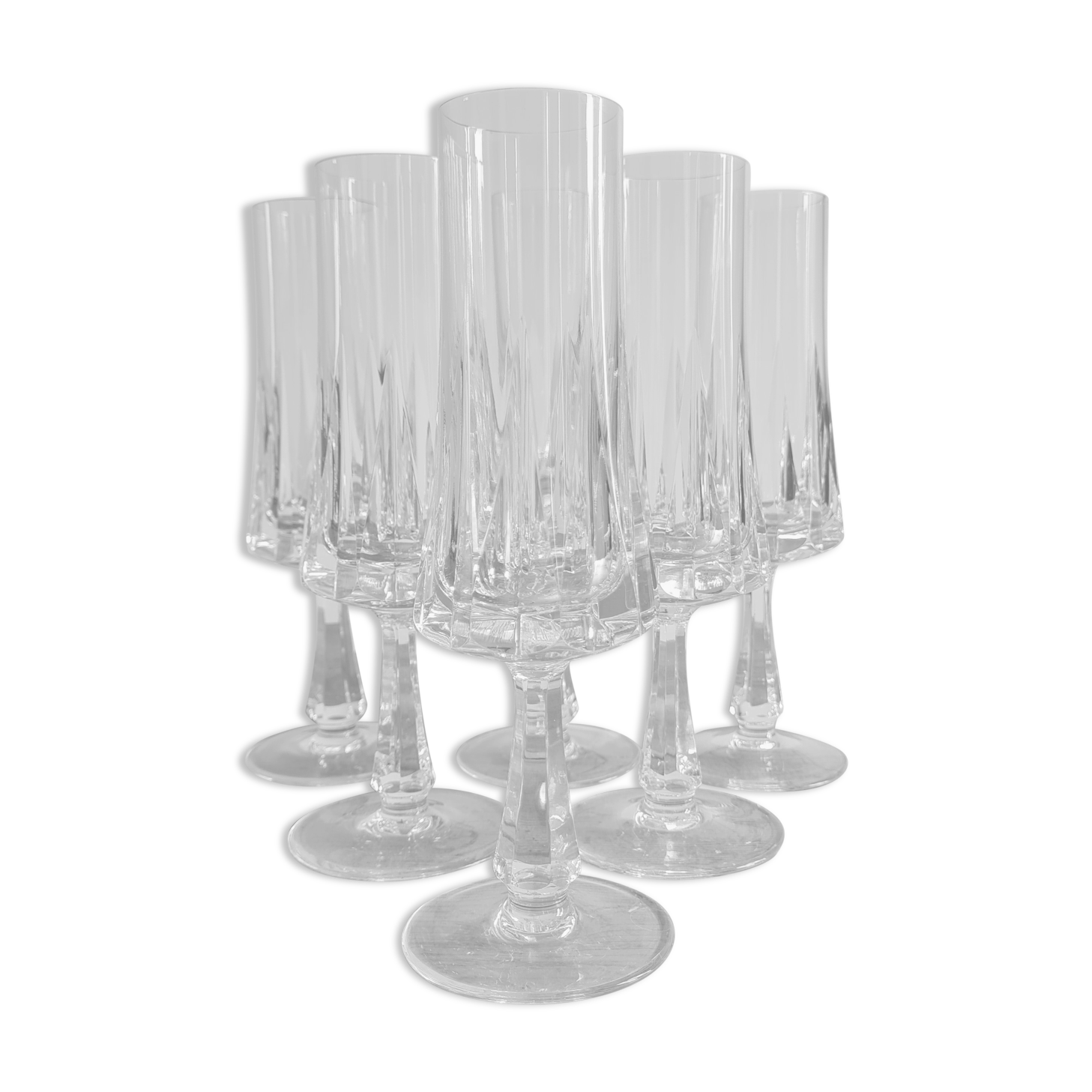 Service of 6 vintage crystal champagne flutes