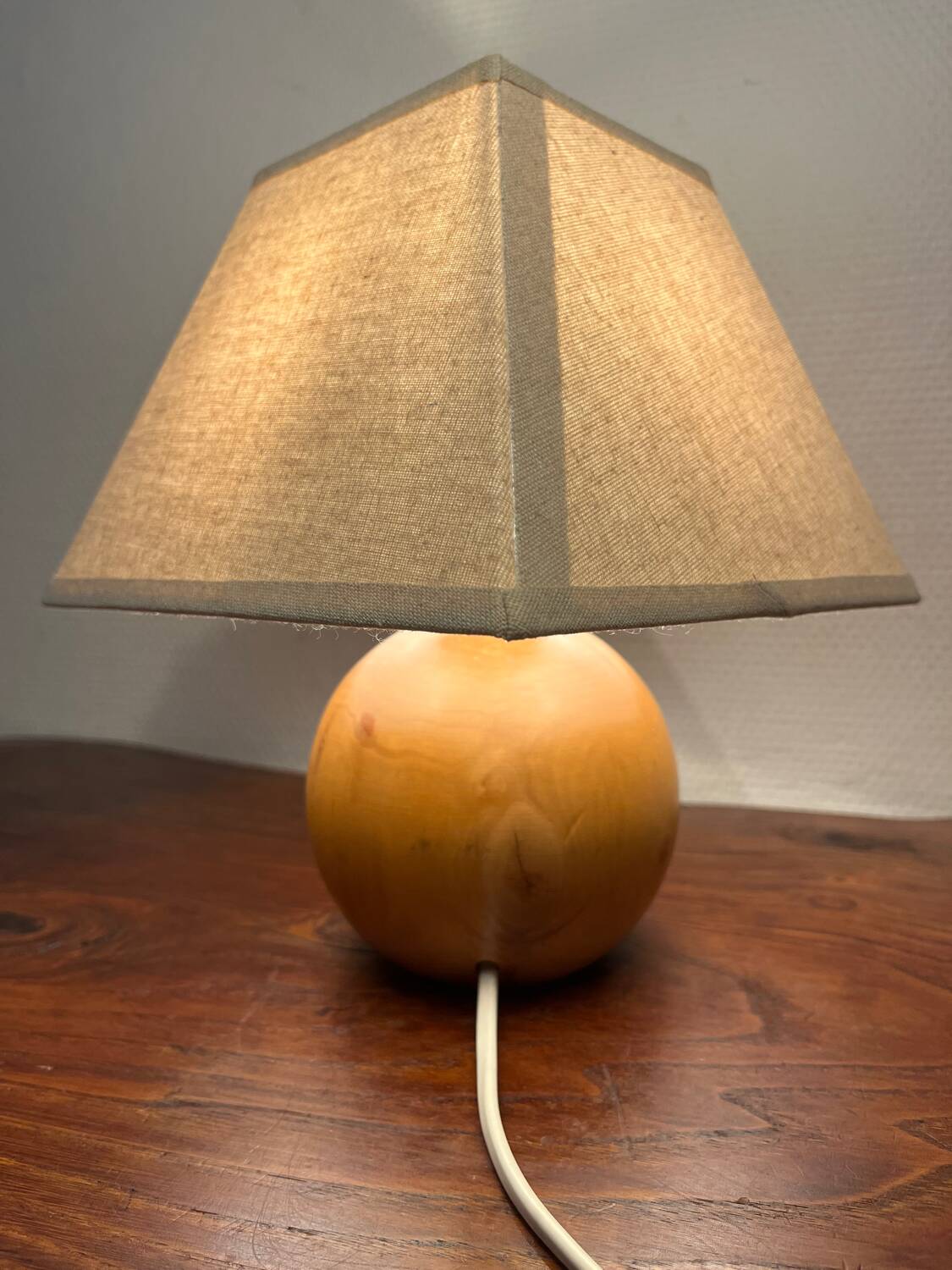 Solid wood ball table lamp with lampshade