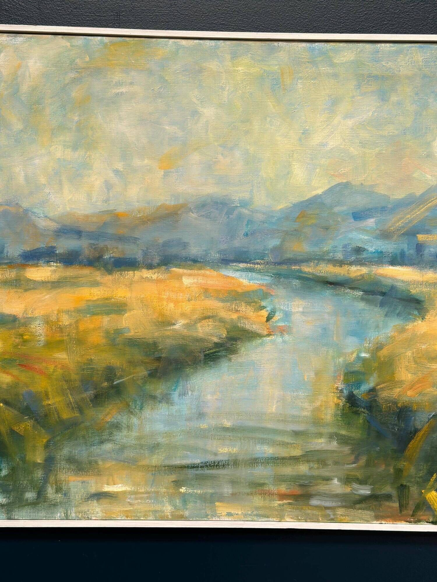 Original Swedish Oil on Canvas – “River Landscape with Mountains”  Vintage