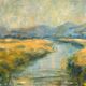 Original Swedish Oil on Canvas – “River Landscape with Mountains”  Vintage