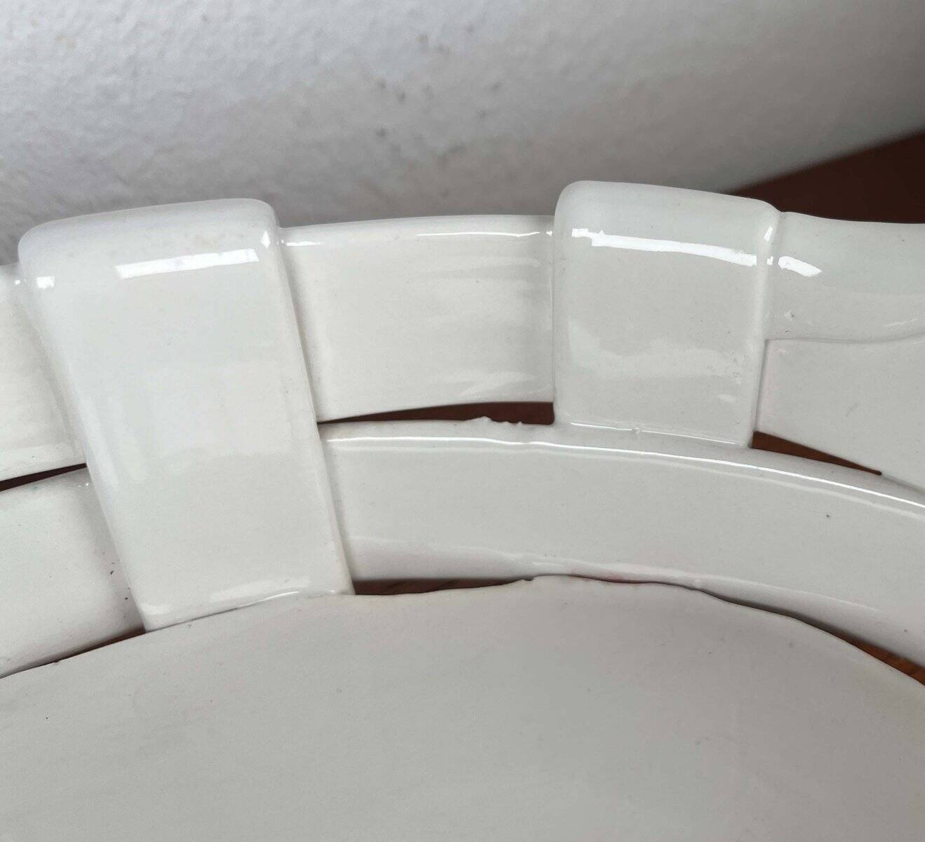 Vintage Italian woven basket in white ceramic