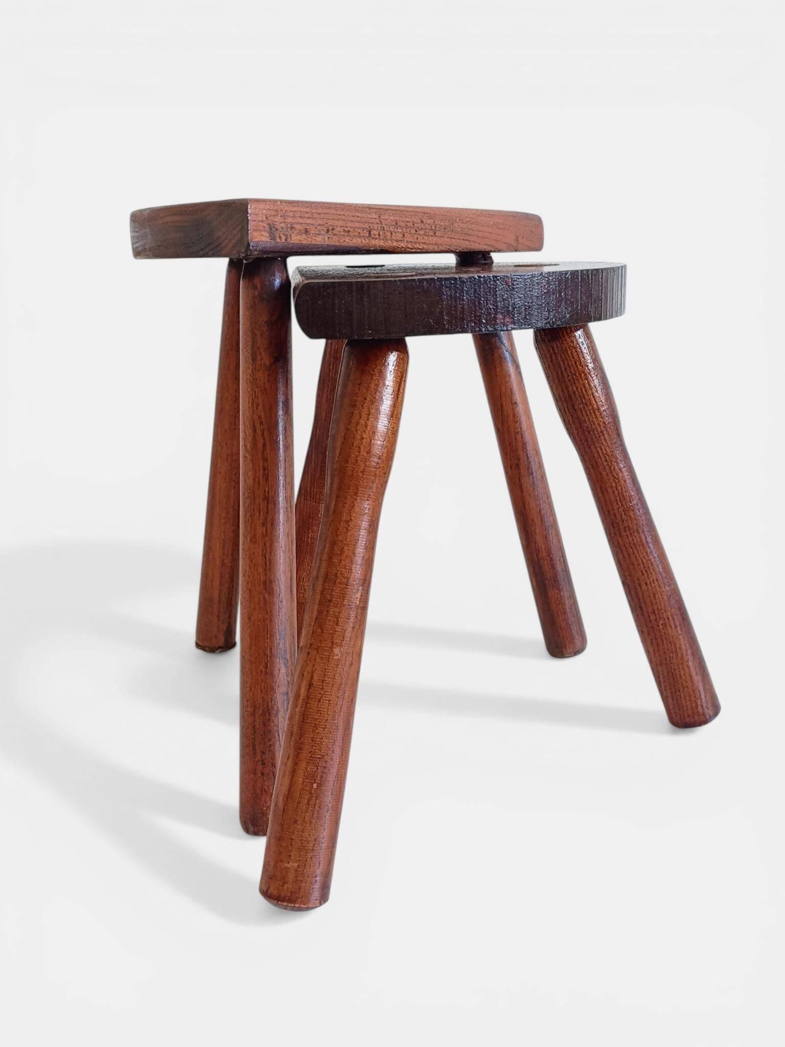 Antic Rustic Wabisabi Tripod Wooden Stools/ Accent Tables, France, Early 20th-C.