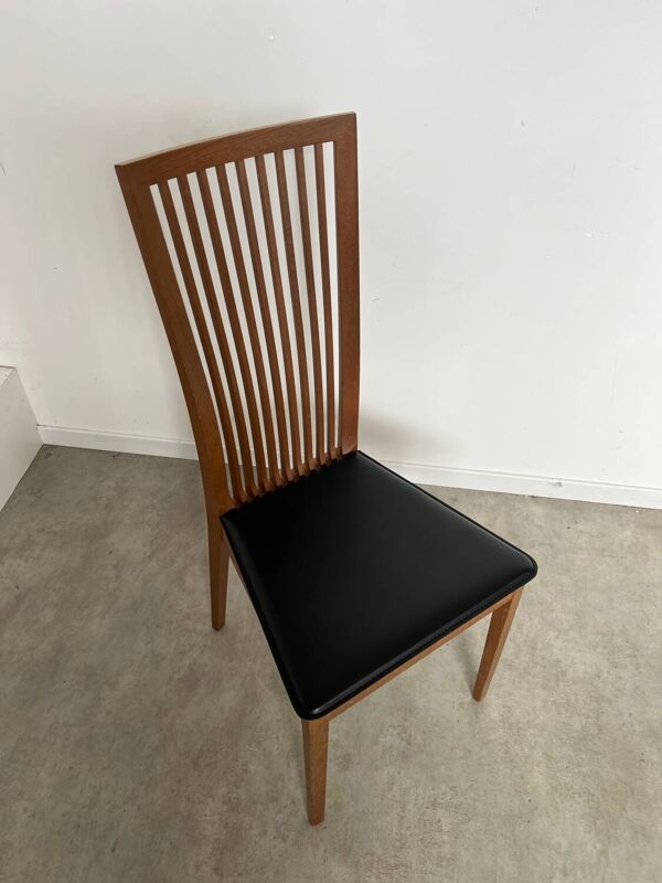 Lot 4 chaises dossier haut bois et simili cuir design italien Calligaris