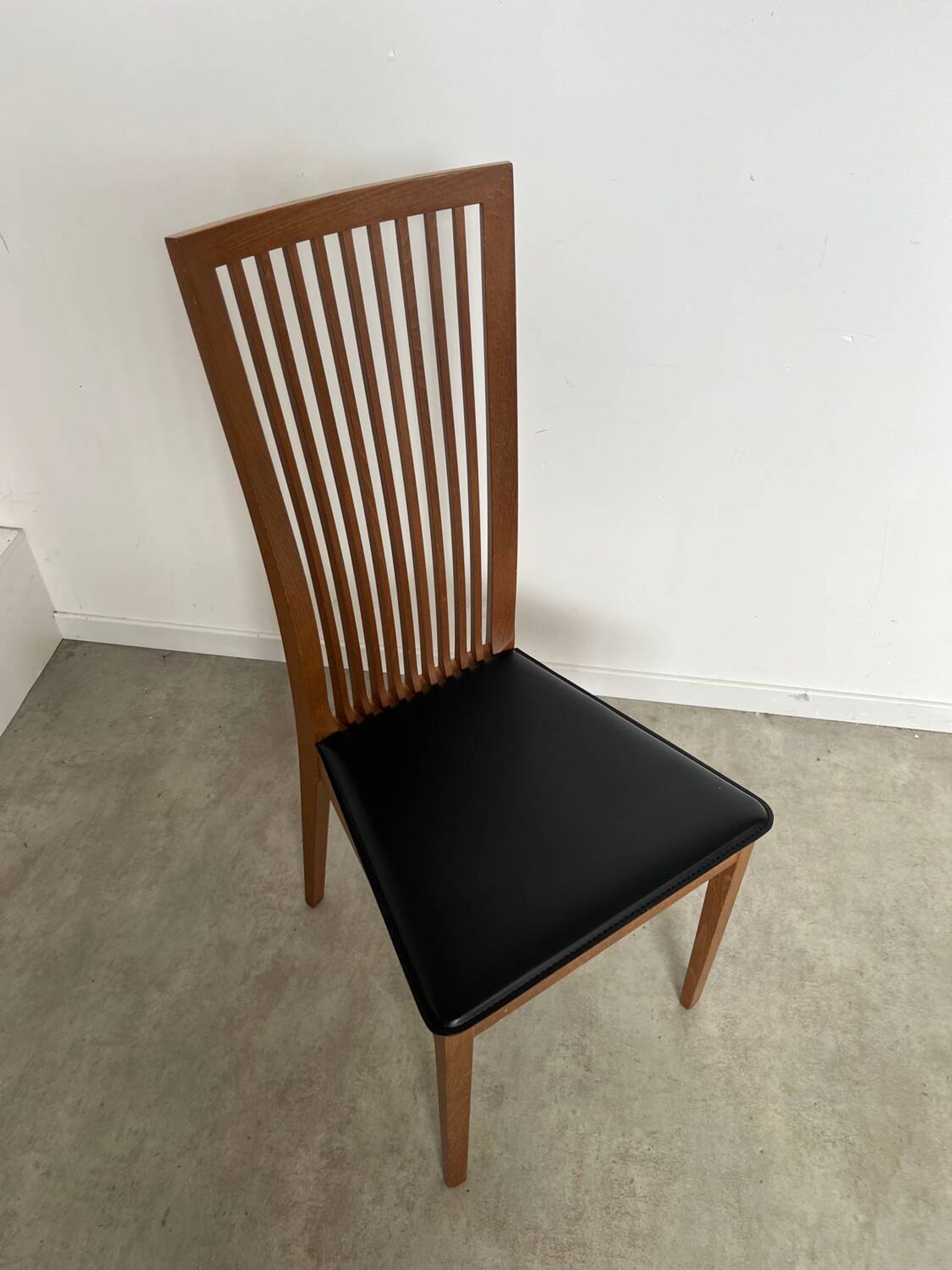 Set of 4 high back chairs in wood and imitation leather Italian design Calligaris