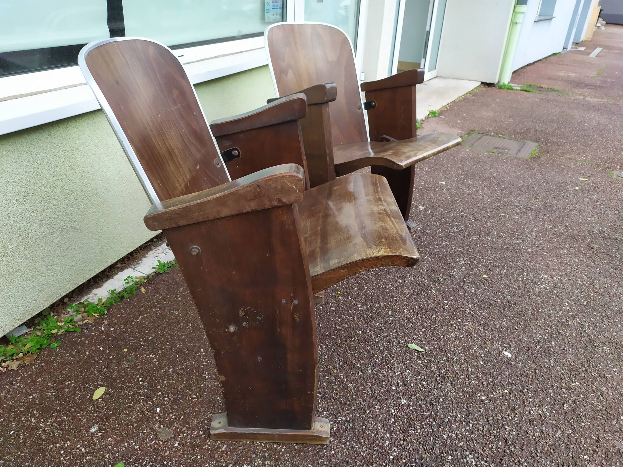 Pair of vintage antique wooden cinema chair s