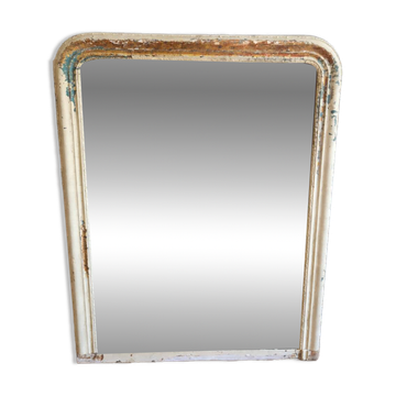 Grand miroir Louis-Philippe ancien patiné en bois mouluré 139 x 106 cm