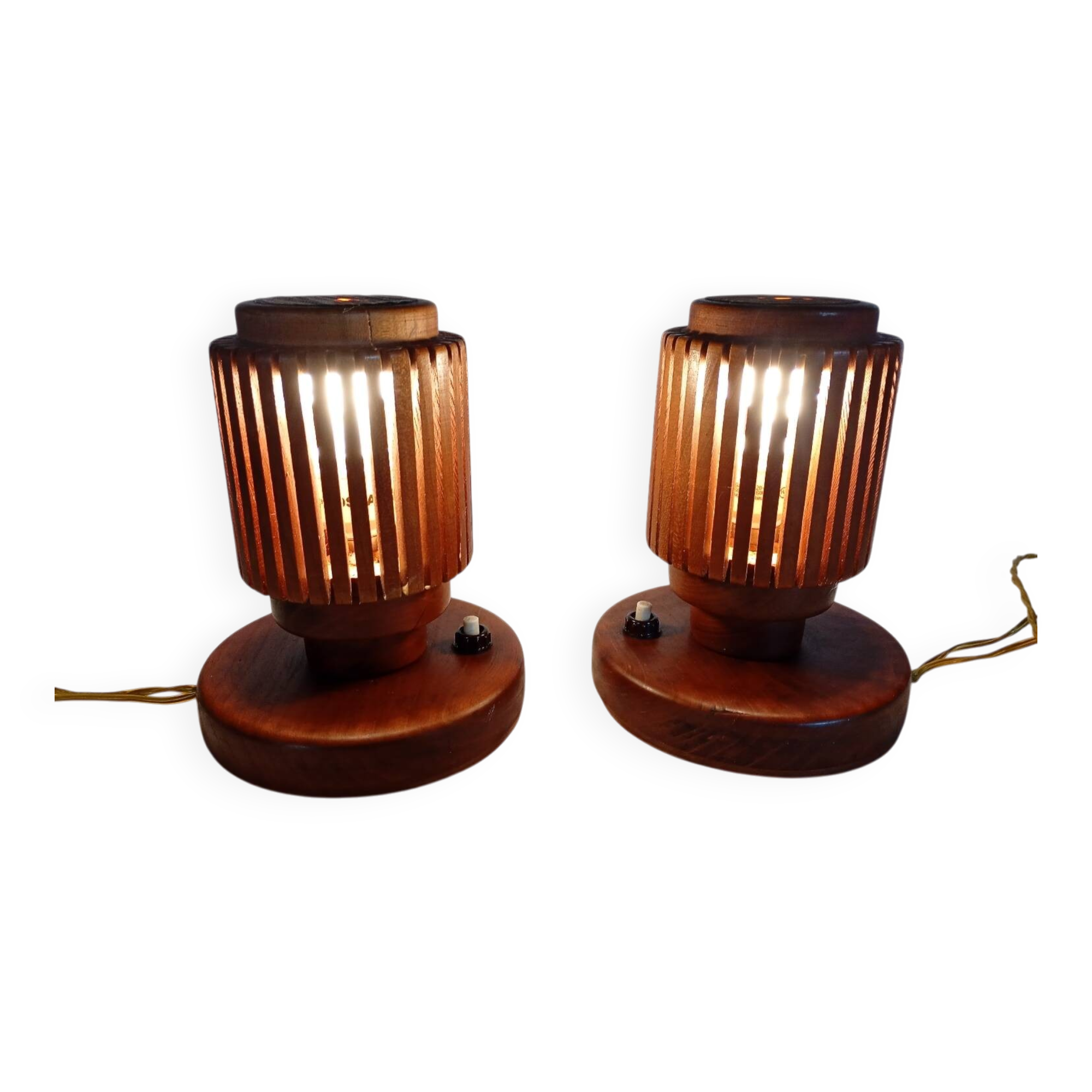 Pair of wooden bedside lamps
