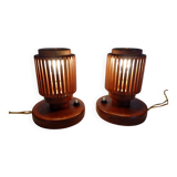 Pair of wooden bedside lamps