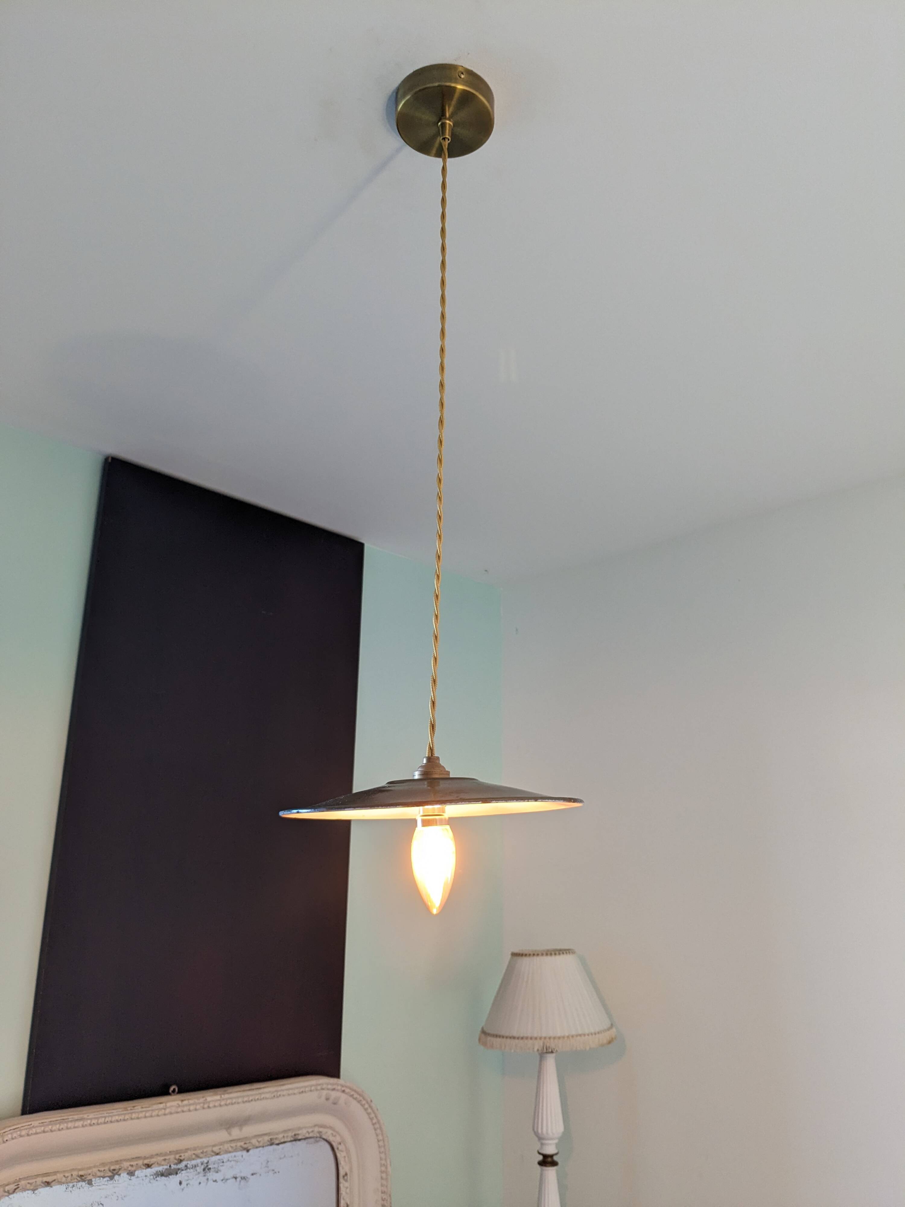 Vintage industrial pendant light in green enamelled sheet metal