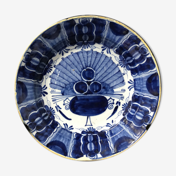 18th Century Delft Pottery Dish - Wall Board - The Three Clocks -31 Cm.