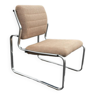 Fauteuil / chauffeuse de salon tissus et chrome Atal 1970