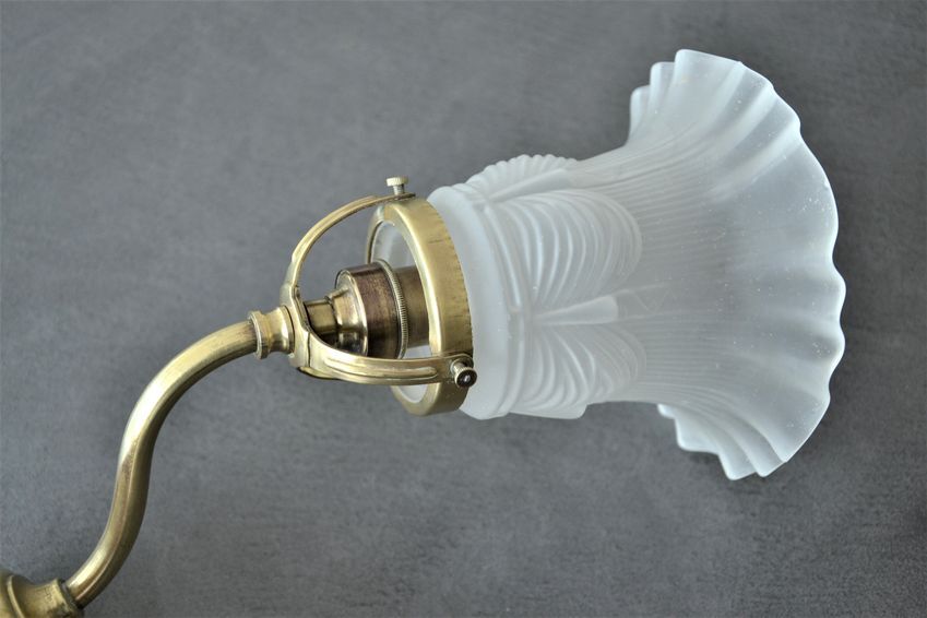 Brass gooseneck wall lamp and tulip lampshade