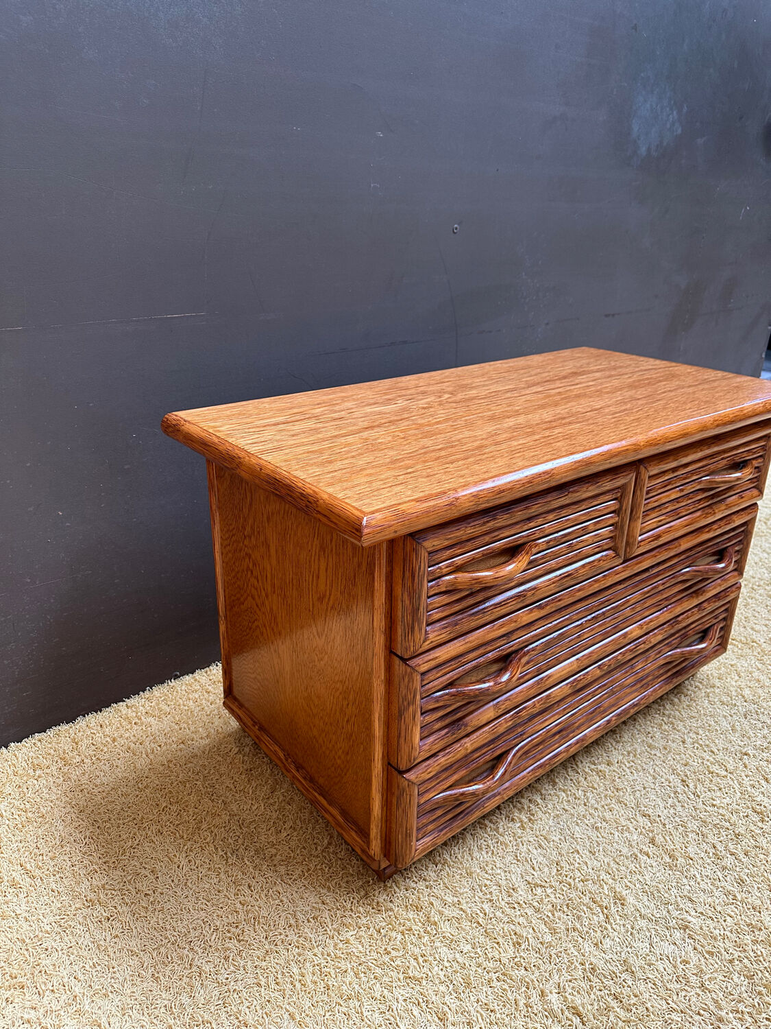 Maugrion bamboo chest of drawers for Roche Bobois