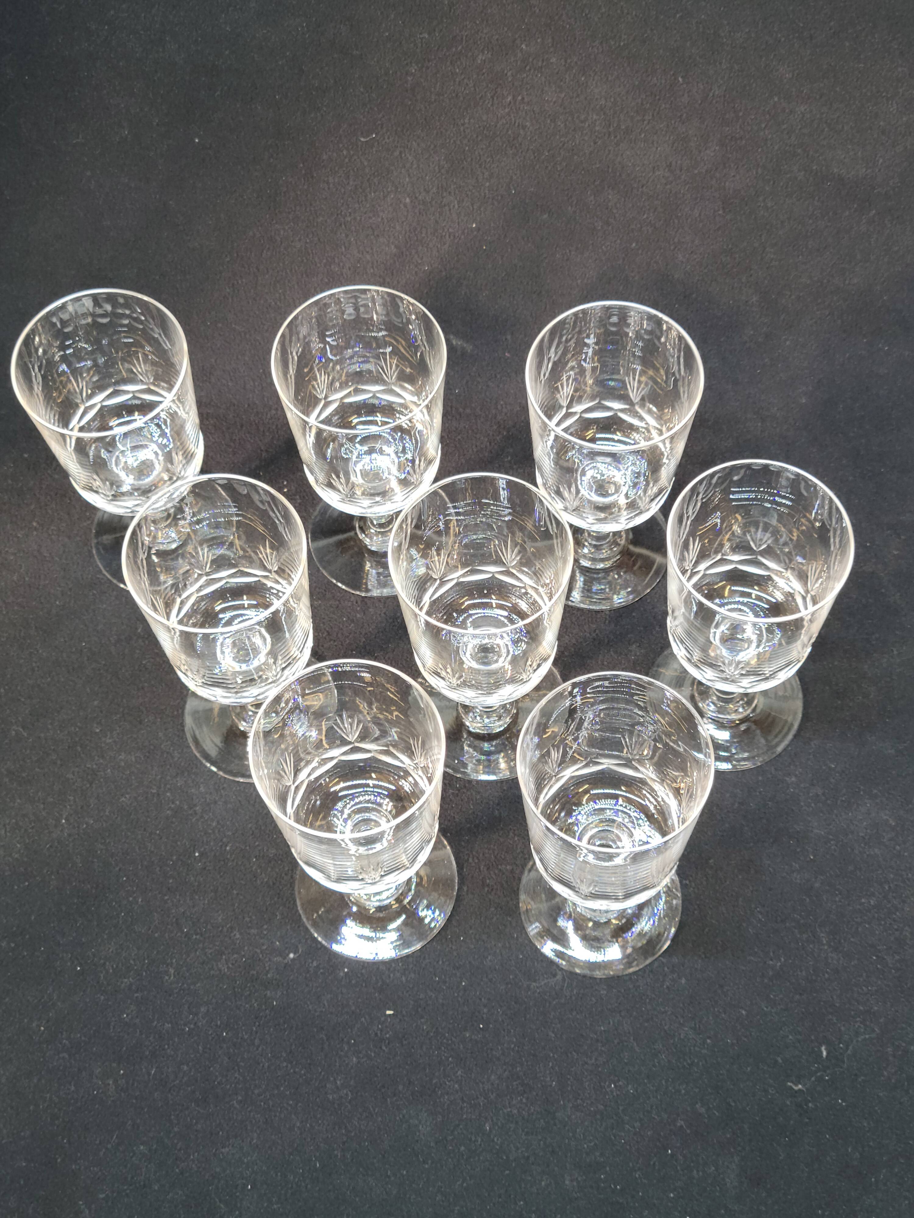 8 antique baccarat crystal wine glasses cut engraved 10742