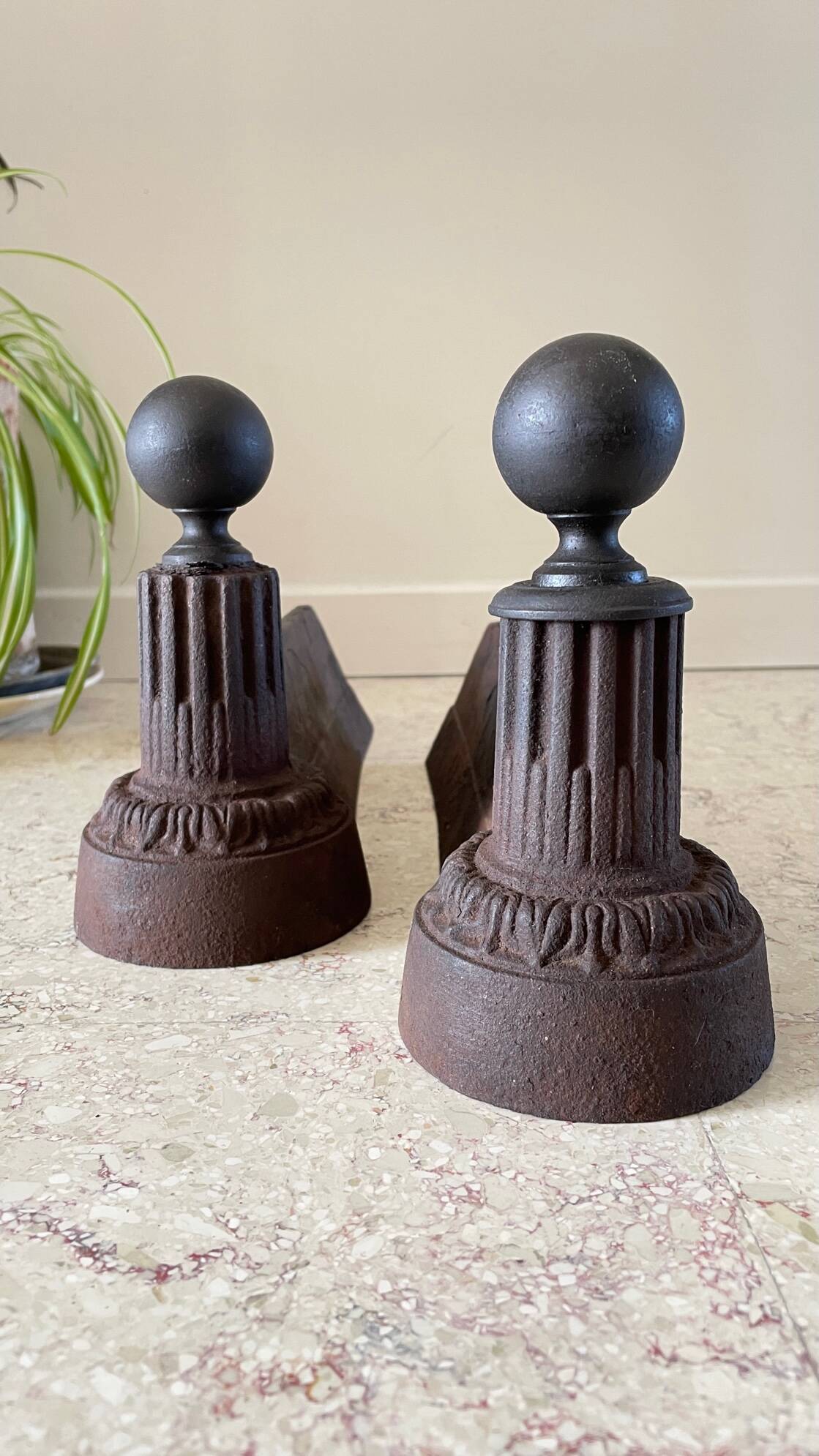 Pair of old vintage steel andirons