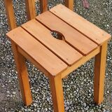 Set of 4 vintage stools in solid beech with slats