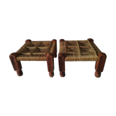 2 stools low Indian sharpoy in teak and rope