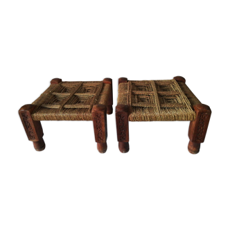 2 stools low Indian sharpoy in teak and rope