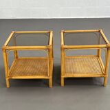 Rattan, Canework and Smoked Glass End Tables, 1960s, Set of 2