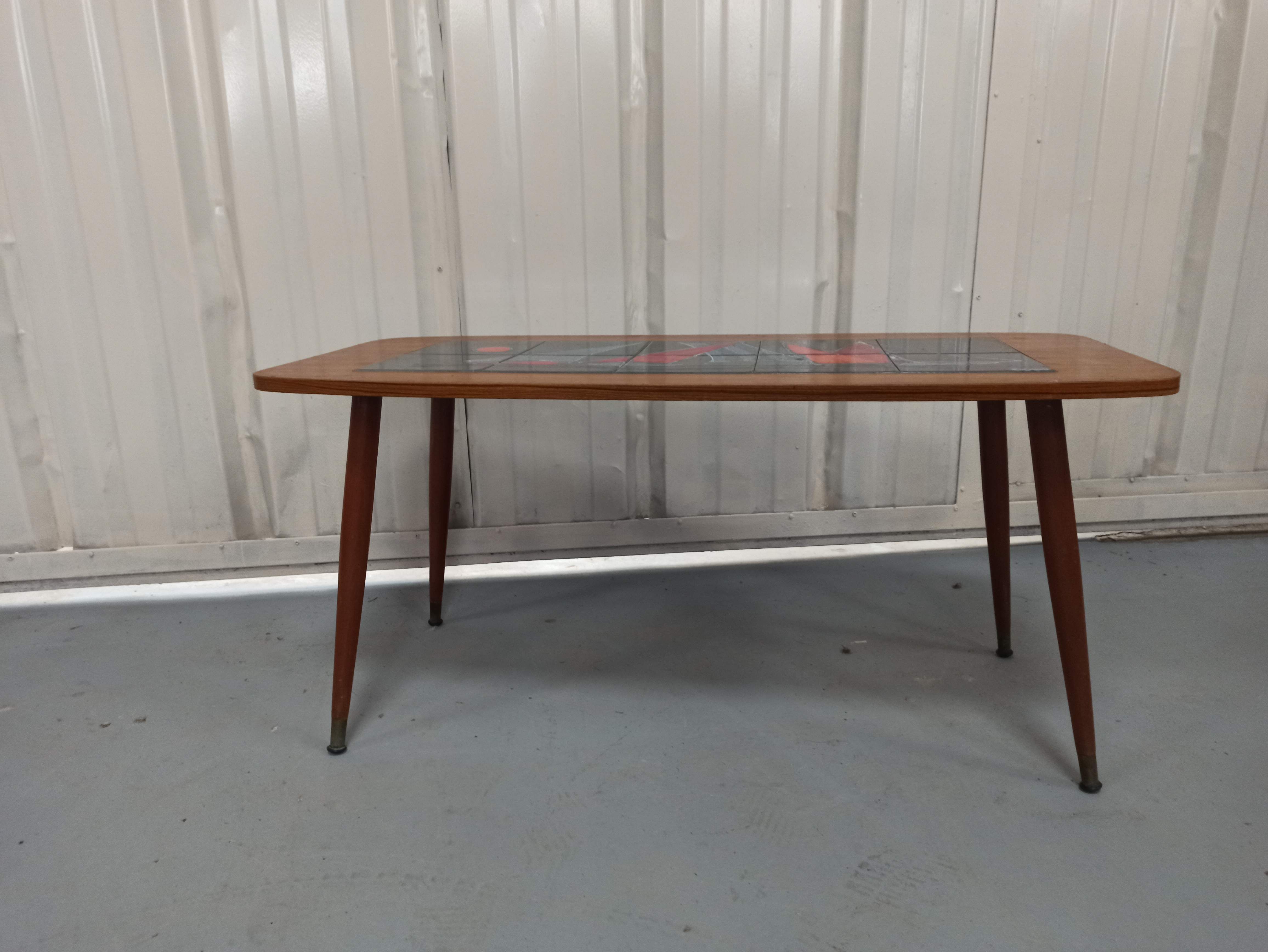 Coffee table year 50 / 60 - tiled tiled Boat decorated Marine feet spindles