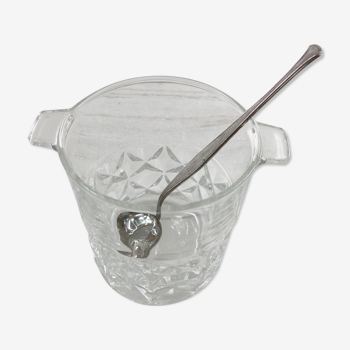 Moulded glass ice bucket with spoon