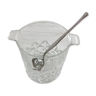 Moulded glass ice bucket with spoon