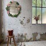 Oval ceramic mirror with flowers