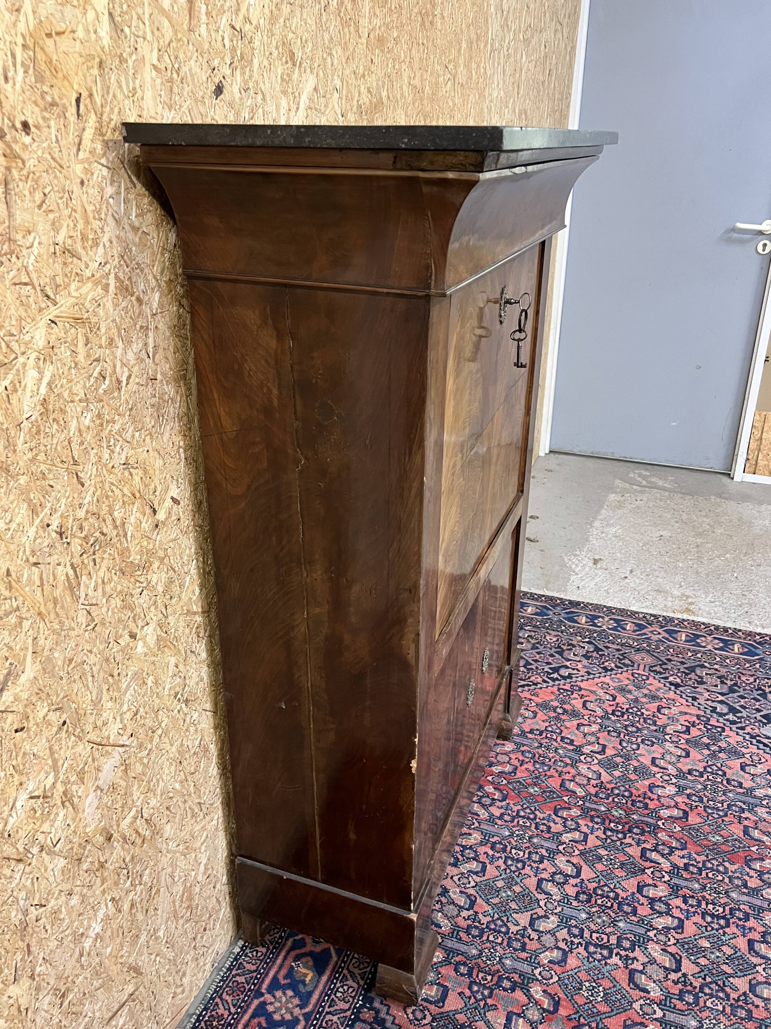 old secretary, Restoration era, lock and clover key, nineteenth century