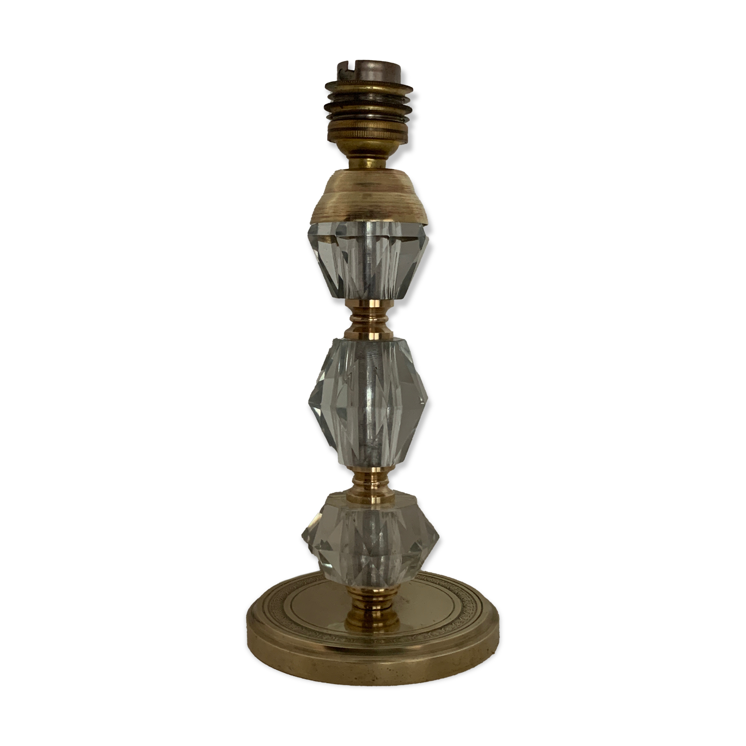 Pied de lampe en verre et métal doré