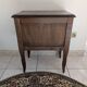 antique dark wood bedside table, cottage, bohemian, curved legs