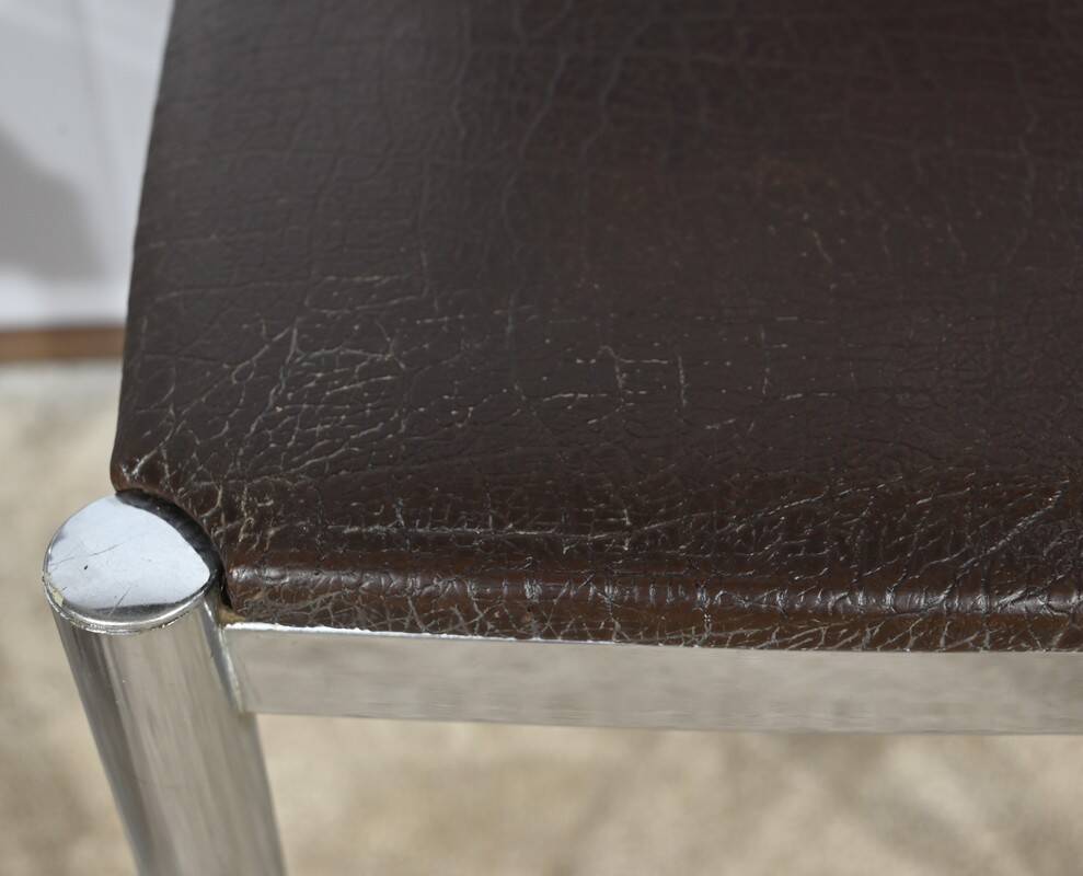 Suite of 3 Leather and Chrome Metal Chairs, attributed to Collomb Creation – 1970