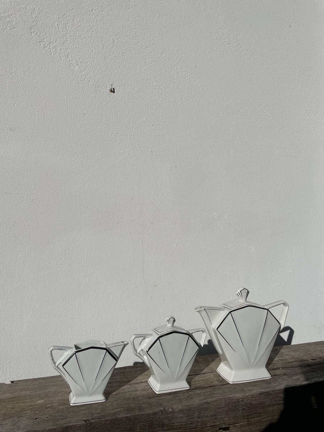 Art Deco teapot, 1930s, white and silver porcelain