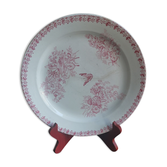 Flat round dish in pink iron earth Onnaing earthenware