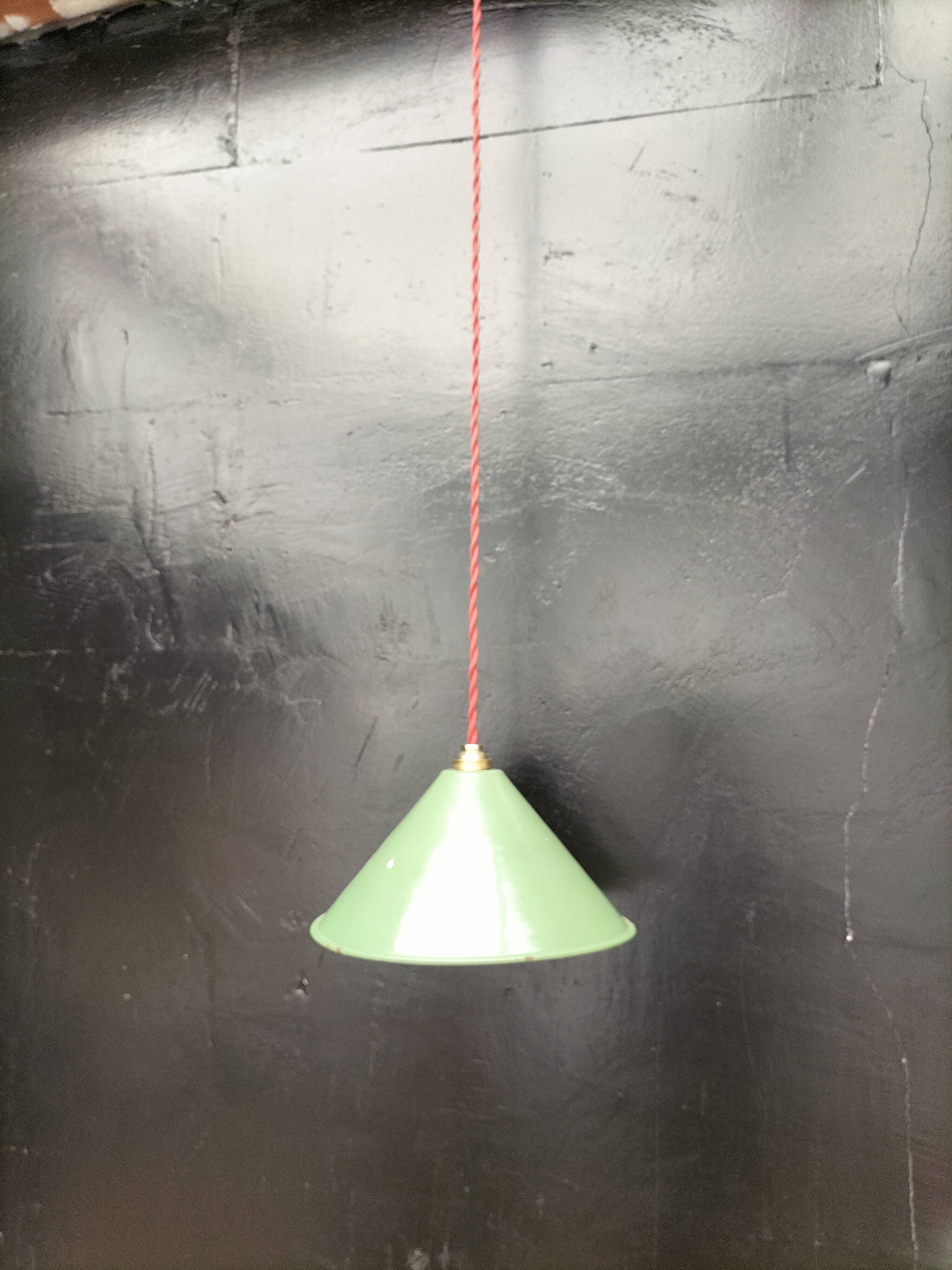 Enameled sheet metal cone pendant light