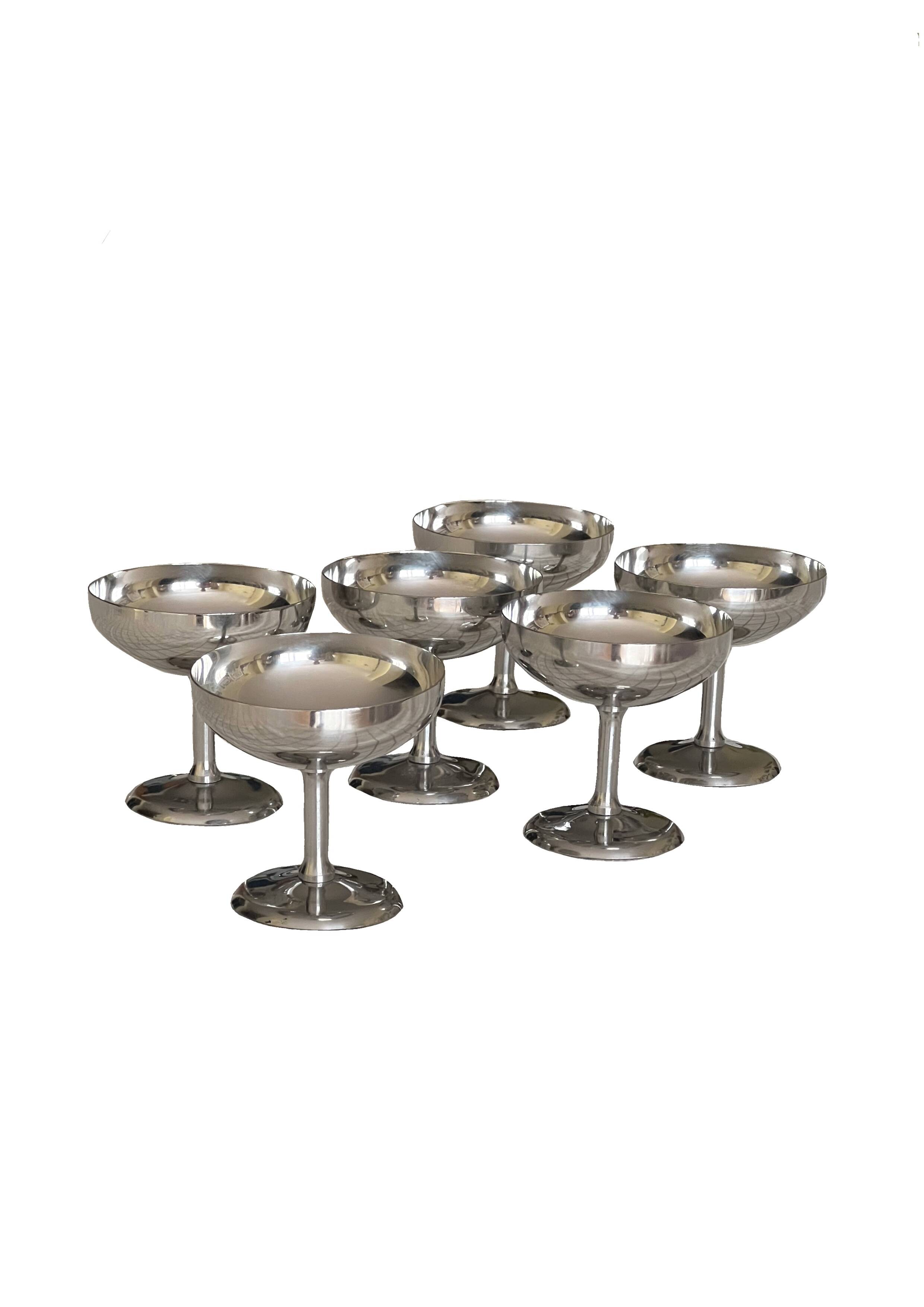 Set of 6 Vintage Stainless Steel Ice Cream Bowls