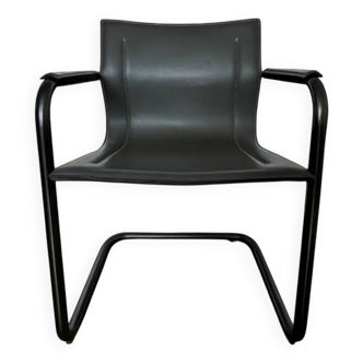 Fauteuil cantilever MG5 en cuir gris, Matteo Grassi, années 80/90