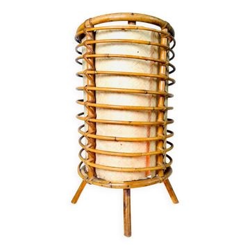 Lampe de table en bambou et parchemin de Louis Sognot, France, années 1960.