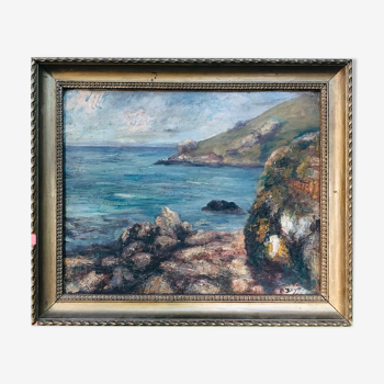 Painting: Breton coastal landscape signed C.BREGEZ and dated 1924