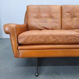 Svend Skipper Danish Leather Sofa Cognac Chrome, 1960s