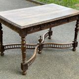 Napoleon III desk with carved spinning top legs in solid wood, 19th century