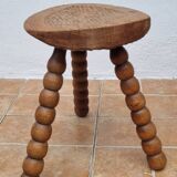 Rustic solid wood tripod stool with turned legs, 45 cm high