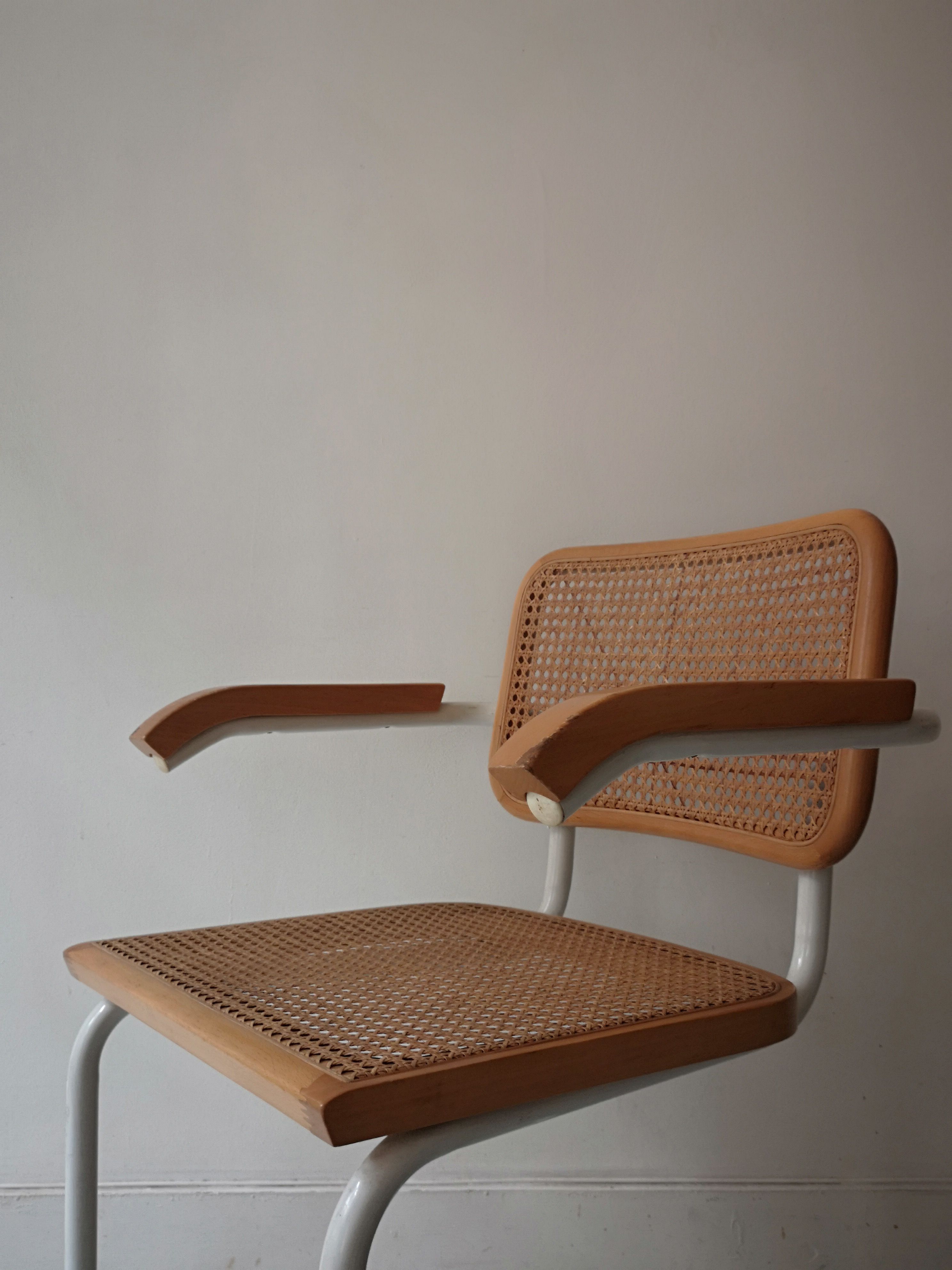 B64 armchair in white metal and canning by Marcel Breuer, Italy