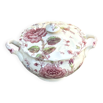 Vintage sugar bowl in English earthenware, Johnson Brothers Rose Chintz pattern.