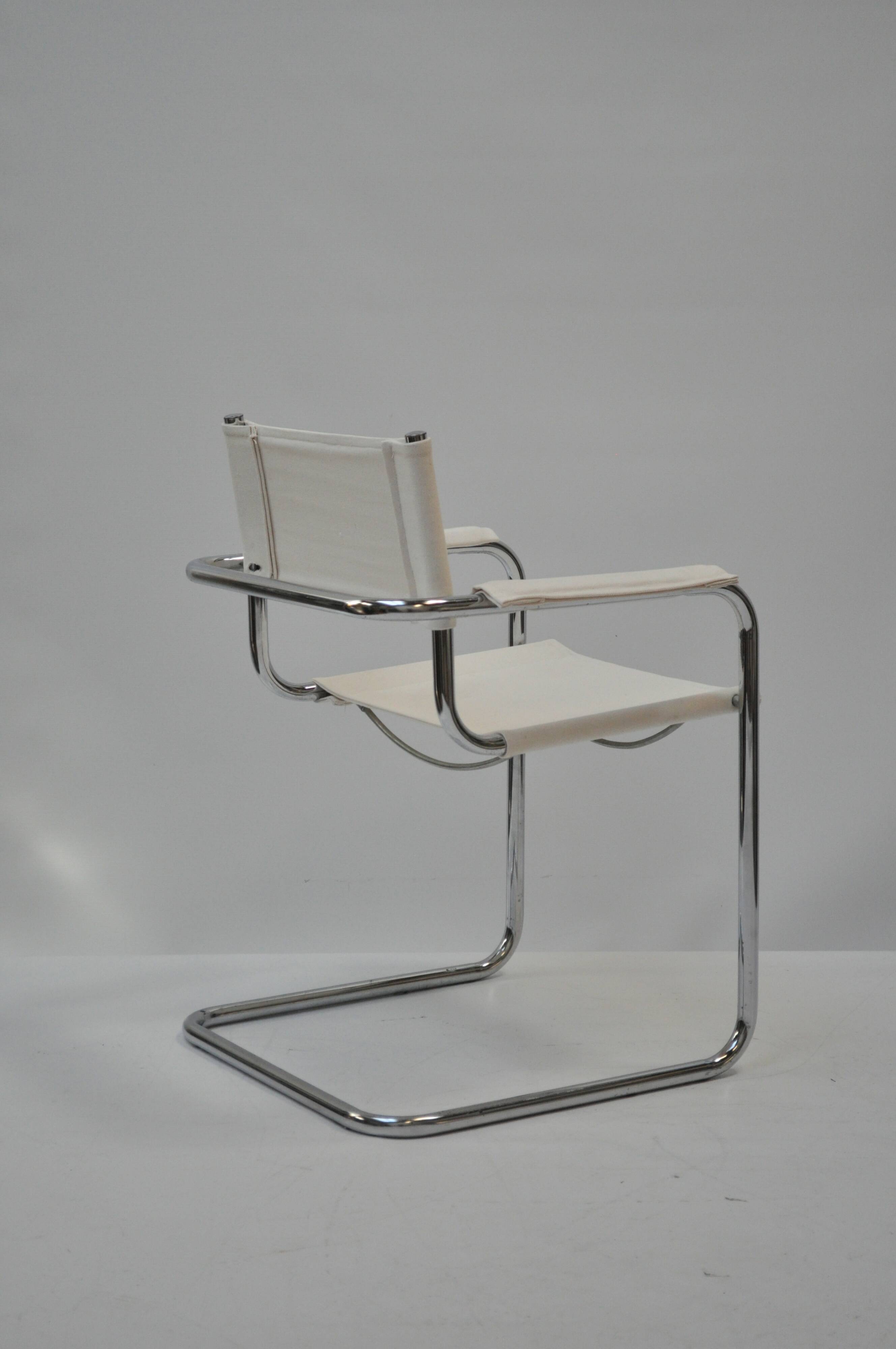 Set of 4 Chrome Sled-Base Chairs, Reupholstered in Italian Chioccarello Lin