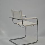 Set of 4 Chrome Sled-Base Chairs, Reupholstered in Italian Chioccarello Lin