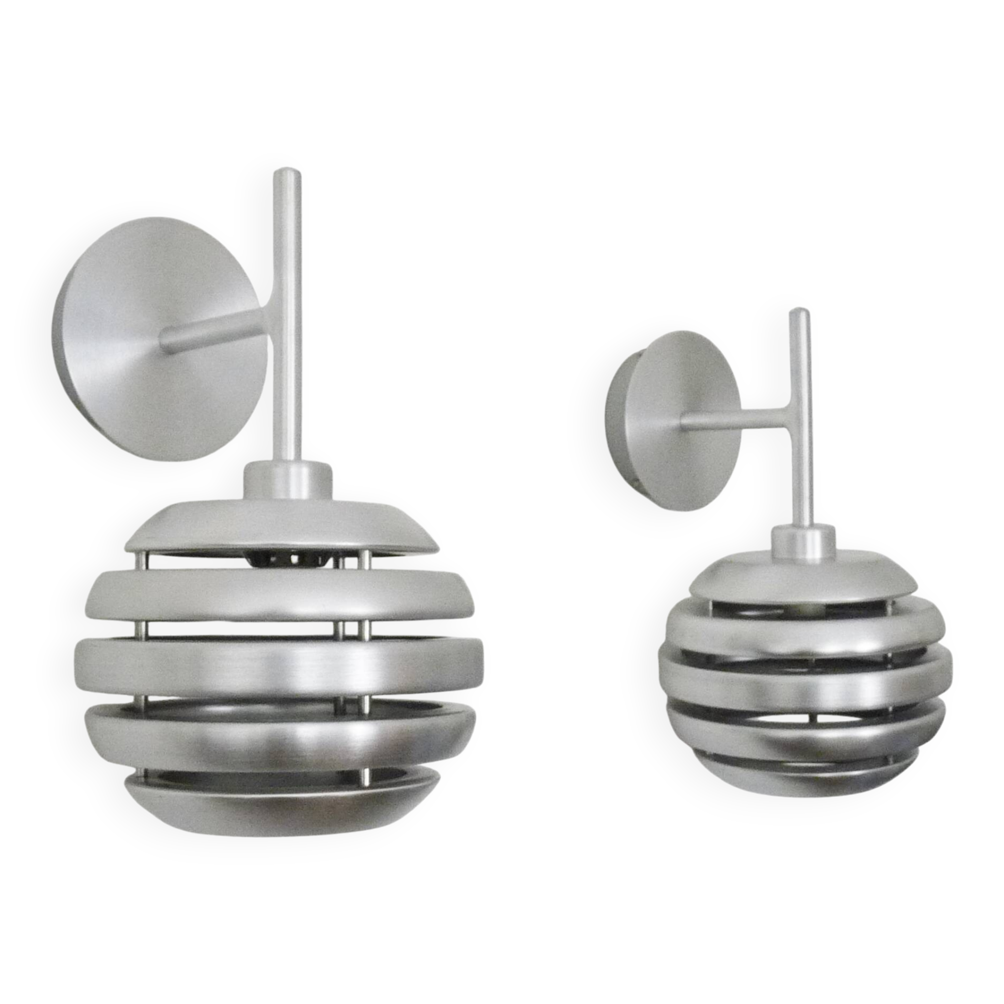 Pair of brushed aluminum Mercury wall lights by Eglo 90s