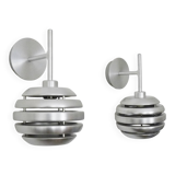 Pair of brushed aluminum Mercury wall lights by Eglo 90s