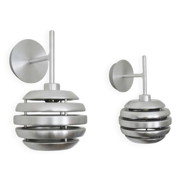 Pair of brushed aluminum Mercury wall lights by Eglo 90s