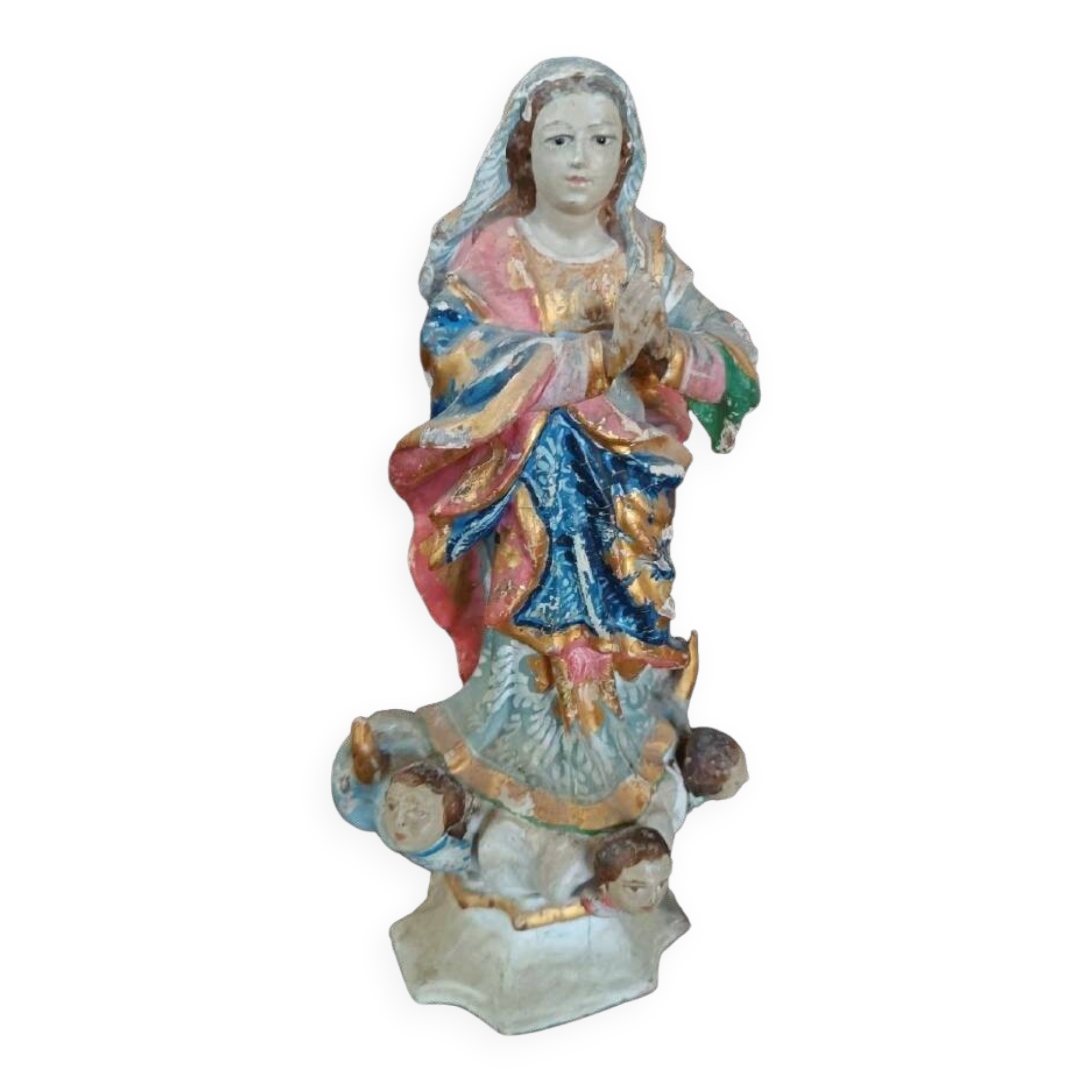 Antique small wooden sculpture, Immaculate Virgin, South America, 19th century